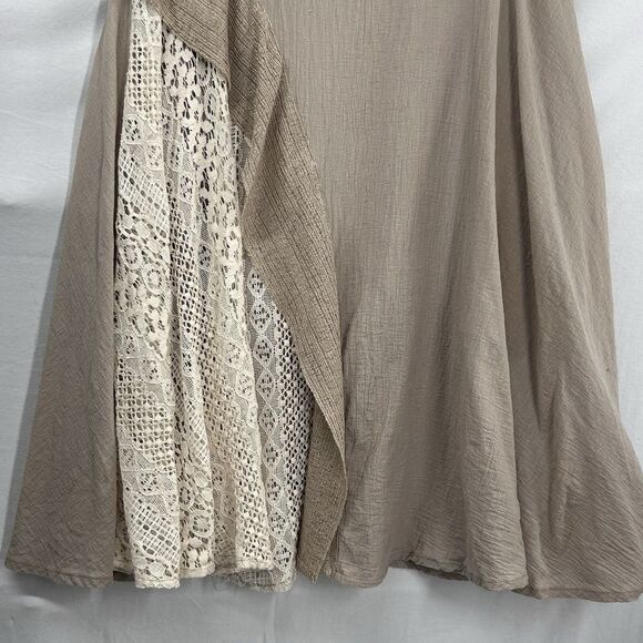 Oddy 100% Cotton‎ Skirt Beige Lace Accent Womens Medium Boutique Boho Tea Length - Picture 3 of 12